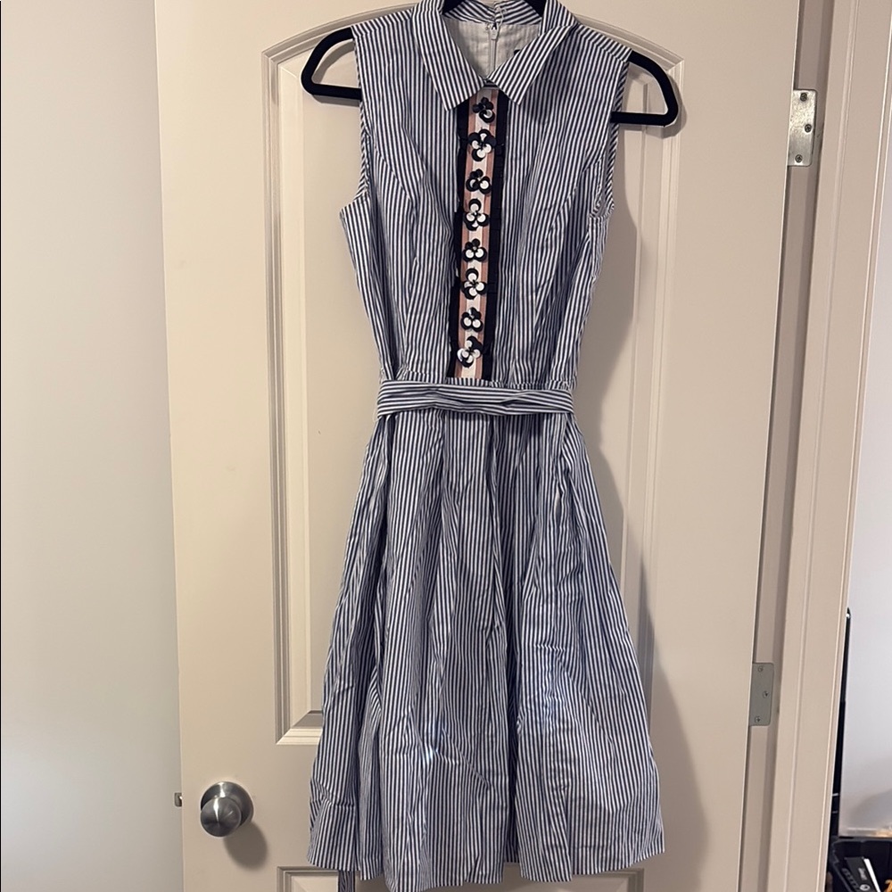 Striped Sleeveless Dress with Floral Detail